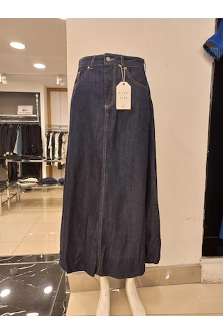 Dilvin Kadın Altı Büzgülü Uzun Denim Balon Etek-10678 Lacivert