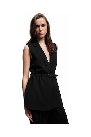 Koton Astarlı Kruvaze Kolsuz Kemerli Uzun Yelek Siyah 6wak20012uw Siyah