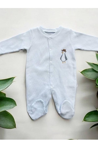 Bebidof Erkek Bebek Penguen Desenli Çıtçıtlıı Tulum-15129 Mavi