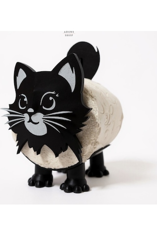 Dekoratif Kedi Şekilli Tuvalet Kağıdı Tutucu Siyah