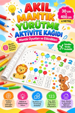 Haydi Dekor Mantık Oyunları Ve Etkinlik Rulosu 4 Metre Dev Eğitici Aktivite Kağıdı Çocuklar Için Dikkat Geliştirme, Labirent, Eşleştirme, Fark Bulma Ve Zeka Oyunları 1 Adet