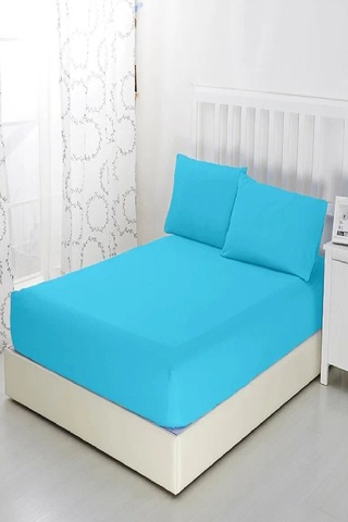 Mycey Çift Kişilik Lastikli Pamuk Penye Çarşaf Takımı 200x200+30 Cm Turkuaz