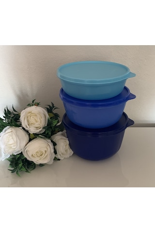 Tupperware Mucize Şeker Saklama Ve Servis Kabı 3 Lü Set Yeni Renkler Mavi