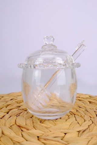 Digithome Kalp Boncuklu Cam Kaşıklı Şekerlik Bal Kavanozu - Sur-27 C320.049