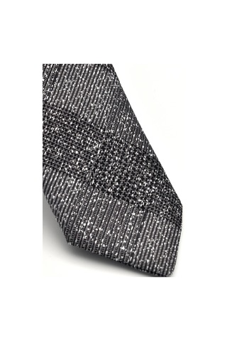 Gaffy Füme Gri Verev Desenli Dokuma Kumaş Mendilli Slim Fit Kravat // SDK-240106 Füme