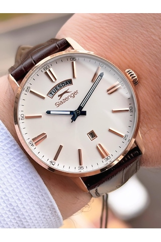 Slazenger Erkek Deri Kordon Bileklik Hediyeli 2 Yıl Garantili Suya Dayanıklı Kol Saati Vs.blkt.0757 Rose Gold