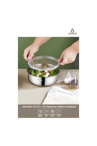 Steelbox 2 Parça Paslanmaz Çelik Şeffaf Kapaklı Saklama Kabı 18 Cm Gri