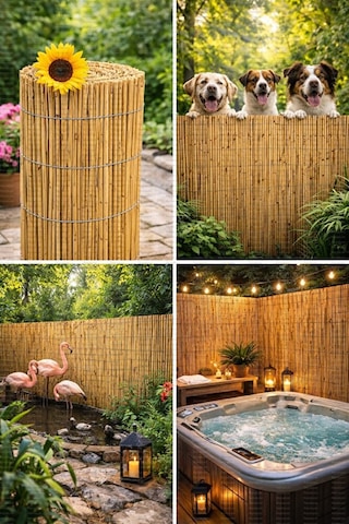 Doğal Kamış Bambu Çit 2.5 X5m Bahçe Teras Balkon Gizlilik Perdesi Gölgelik Örtü Açık Bej