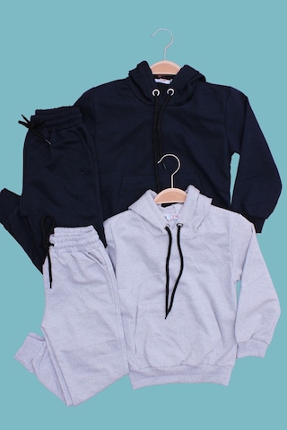 Fyk Kids 2'li Düz Eşofman Takımı Unisex Lacivert - Gri