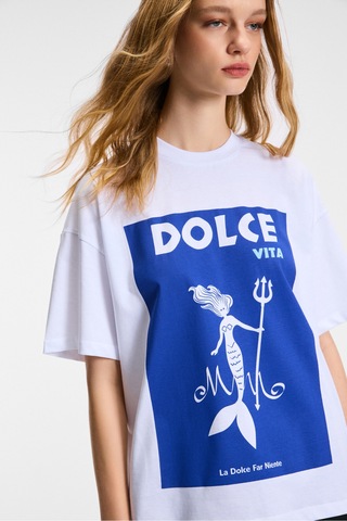 Grımelange VEYMIRA Kadın %100 Pamuk Bisiklet Yaka Kısa Kollu Oversize Fit Beyaz T-Shirt