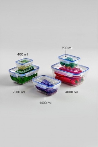 Dikdörtgen 5 Parça Contalı Vakumlu Sızdırmaz Hava Almaz Saklama Kabı Seti 4000/2300/1400/900/400 Ml Diğer