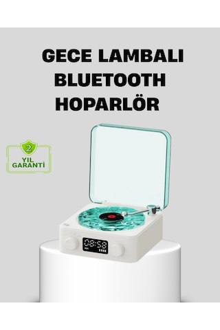 Nrzsnt Gece Lambası Stereo Bluetooth Hoparlör Dijital Saatli Vintage Tasarım Çok Fonksiyonlu