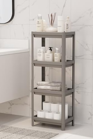 Mithra Life 4 Katlı Hazneli Plastik Gri Banyo Mutfak Balkon Düzenleyici Rafı Mıt1193 Açık Ahşap