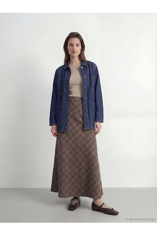 Lcw Modest İndigo Gömlek Yaka Beli Kuşaklı Kadın Jean Ceket