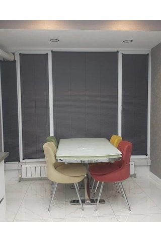Plise Dekor Antrasit Gri Plise Perde - Cam Balkon Perdesi Yapıştırma Profilli