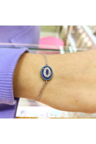 Oriental Kuyumculuk Jewellery Yassı Nazar Boncuklu Gümüş Bileklik Gümüş