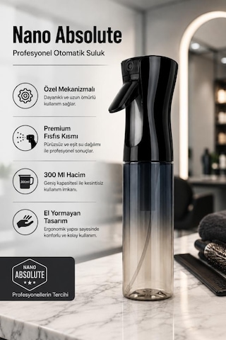 Nano Absolute Gradyan Geçişli Lüks Kuaför Otomatik Suluk Siyah G-1404