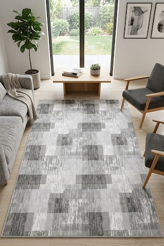 Raschel Carpet Premium Yıkanabilir Leke Tutmaz Modern Gri Özel Seri Kaymaz Taban Halı Kilim Çok Renkli
