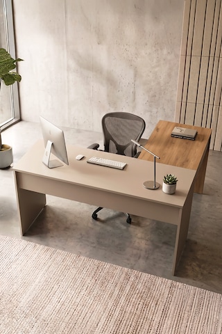 Robin Home Opus Yönetici Ofis Takımı Makam Takımı Çalışma Masası Sehpa Keson 3 Parça Sepet-kumsal Kahverengi