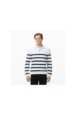 Nautica Erkek Beyaz Regular Fit Uzun Kollu Triko Çizgili K57023t Lacivert