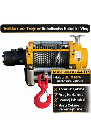 Traktör Ve Treyler Uyumlu Hidrolik Tamburlu Tomruk Ve Çekme Vinç 5.5 Ton - 25 Metre-12 Mm