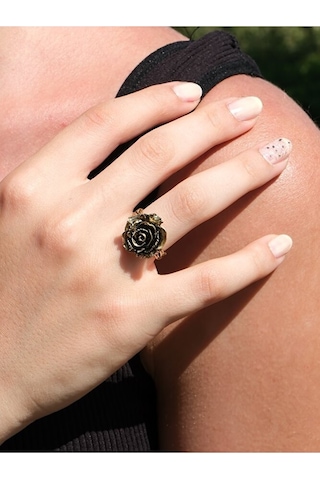 Gül İşlemeli Antik Eskitme Ayarlanabilir Kadın Yüzük Euy126