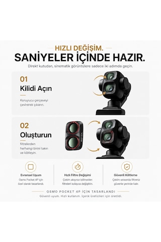 Teknoroket Djı Osmo Pocket 4p Uyumlu Profesyonel 4'lü Filtre Seti Cpl + Nd16 + Nd32 + Nd64 Şeffaf
