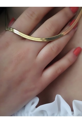 Kadın Yüksek Kalite Çelik İtalyan Zincir Kolye 45cm Altın