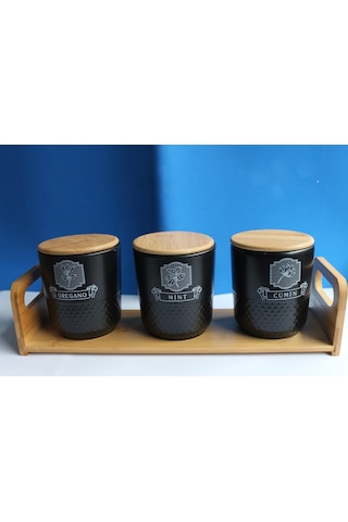 Bambu Standlı 3'lü Baharat Seti Pera Beyaz