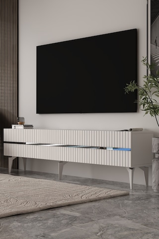 180dhdts5bg Tedy 3 Kapaklı Pleksi Lazer Desen Tv Sehpası Beyaz - Gümüş