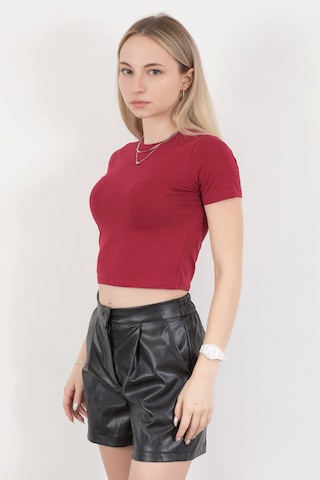 Giysa Kadın Bisiklet Yaka Pamuklu Basic T-shirt Bordo Ms0000102 Bordo