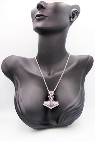 Unisex Gümüş Renk 3d Thor Çekiçi Uçlu Paslanmaz Çelik Kolye 70cm Gümüş