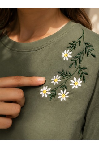 Yubistitch Tshirt Nakış İşlemeli Çiçek 6--yeşil
