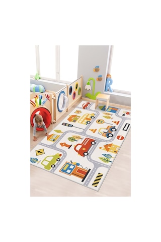 West Home Makinede Yıkanabilir Kaymaz Taban Leke Tutmaz Yol Desenli Halı Bebek Ve Çocuk Halısı Oyun Matı Wh 562 Multy Çok Renkli