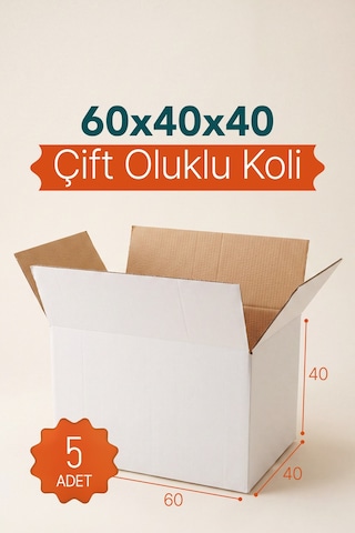 5 Adet 60x40x40 Cm Bc Dalga Çift Oluklu Beyaz Taşınma Kolisi Büyük Boy Dayanıklı Koli