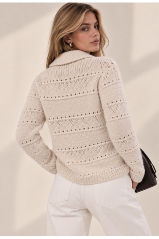 Bisou Kadın Düğmeli Triko Hırka Yakalı Yumuşak Dokulu Kalın Örgü Hırka Bej