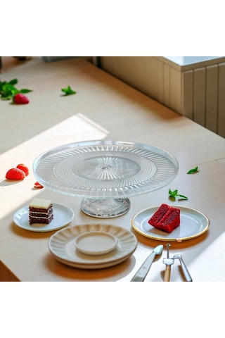 Cam Ayaklı Sunumluk Tabakları - 28 Cm Beyaz