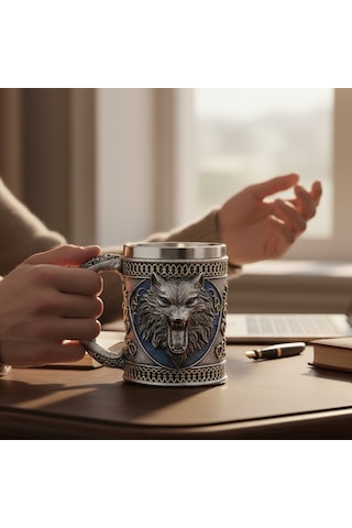 3d Kurt Figürlü Metal Kupa Bardak Diğer