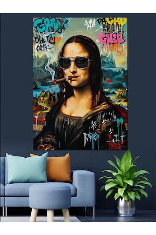 Ahşap Tablo Gözlüklü Monalisa Kadın Pop Art Ünlü Tabloları
