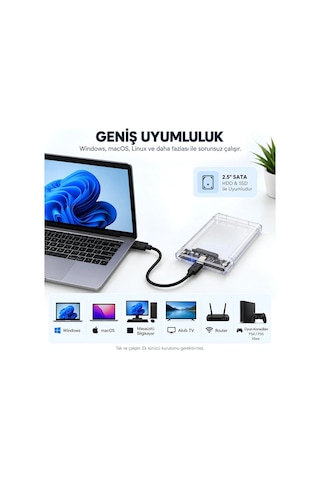 Type-c 2.5" Hdd Ssd Harici Disk Kutusu Şeffaf Usb 3.0 Sata Iıı 5gbps Uasp Destekli Windows Mac Linux Uyumlu