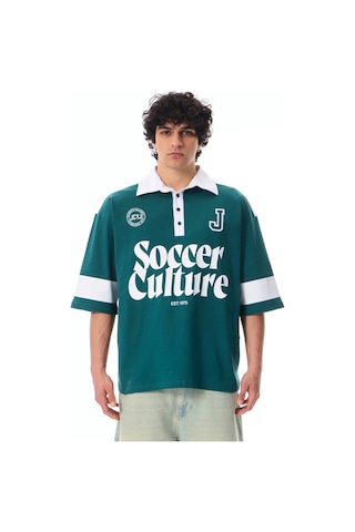 More Black Soccer Culture Baskılı Polo Yaka Premium Oversize Tshirt Nefti