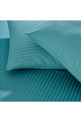 Çizgili Saten Yatak Çarşafı Lastikli 100x200 Yastık Kılıfı 50x70 Koyu Yeşil