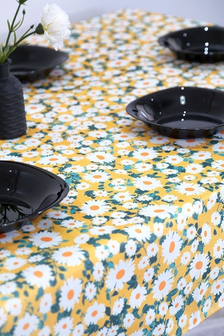 Sufre Sıvı Geçirmez Masa Örtüsü Sofra Bezi Sofra Örtüsü Piknik Örtüsü Sarı Papatya