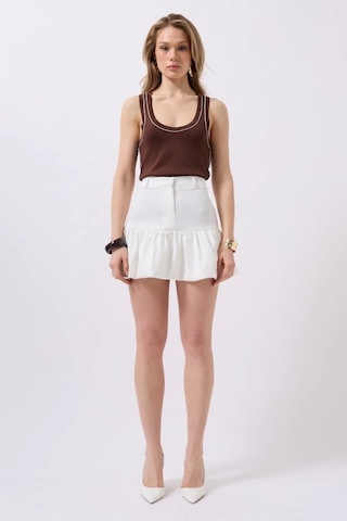 Defymoda Büzgü Detay Mini Etek Beyaz
