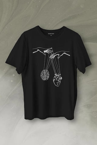 Asılan Kalp Ve Beyin Aşk Akıl Mantık Minimal Baskılı Tişört Unisex T-shirt 001