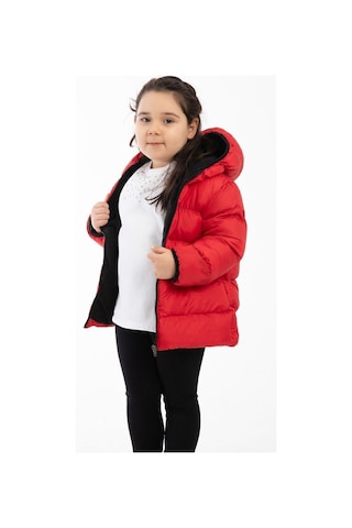 Spor Kız Çocuk Polarlı Kapüşonlu Su Geçirmez Rüzgara Dayanıklı Şişme Kışlık Mont & Kaban-213 Kırmızı