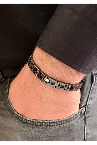 Gns Aksesuar Seramik Ve 1. Sınıf Çelik Mixli Siyah Erkek Bileklik 21 Cm Siyah