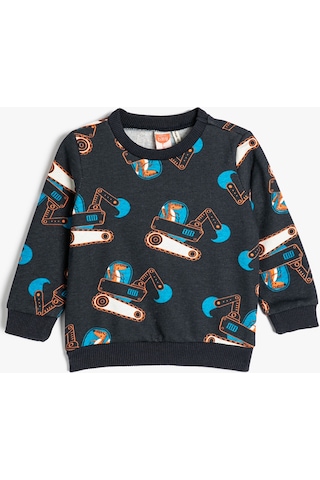 Koton Sweatshirt Vinç Baskılı Bisiklet Yaka Uzun Kollu Şardonlu Lacivert Desenli 4wmb10252tk 4WMB10252TK7D1 Lacivert