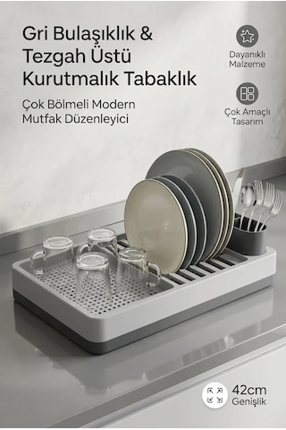 Orehome Modern Tezgah Üstü Tabaklık Ve Bulaşıklık - Çatal Kaşıklıklı Bulaşık Kurutmalık Standı Gri / 42 Cm Orehome Modern Tezgah Üstü Tabaklık Ve Bulaşıklık - Çatal Kaşıklıklı Bulaşık Kurutmalık Standı Gri / 42 Cm
