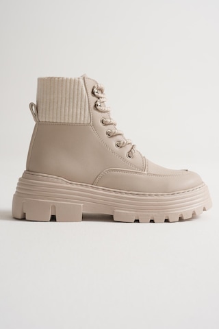 Kalın Eva Taban Boğazı Lastikli Bağcıklı Kadın Bej Bot Tbgzgn505 Bej